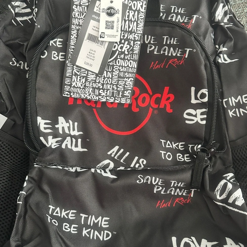Hard Rock Cafe Black and White Folding Backpack